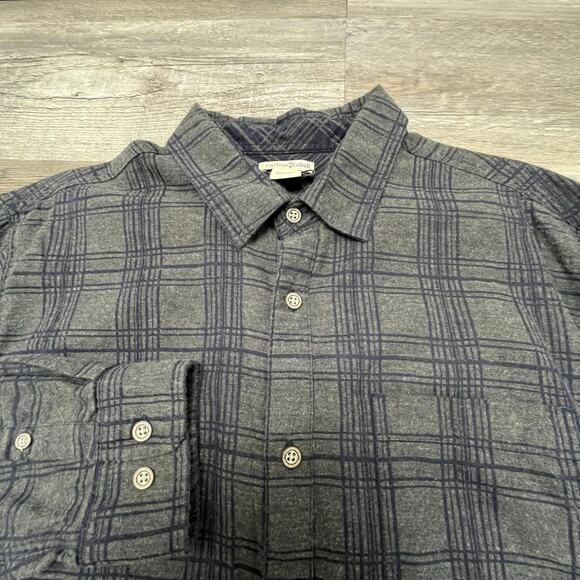 Carbon2Cobalt Gray Blue Mens L Tartan Plaid Flannel Long Sleeve Button Up Shirt - Picture 1 of 8